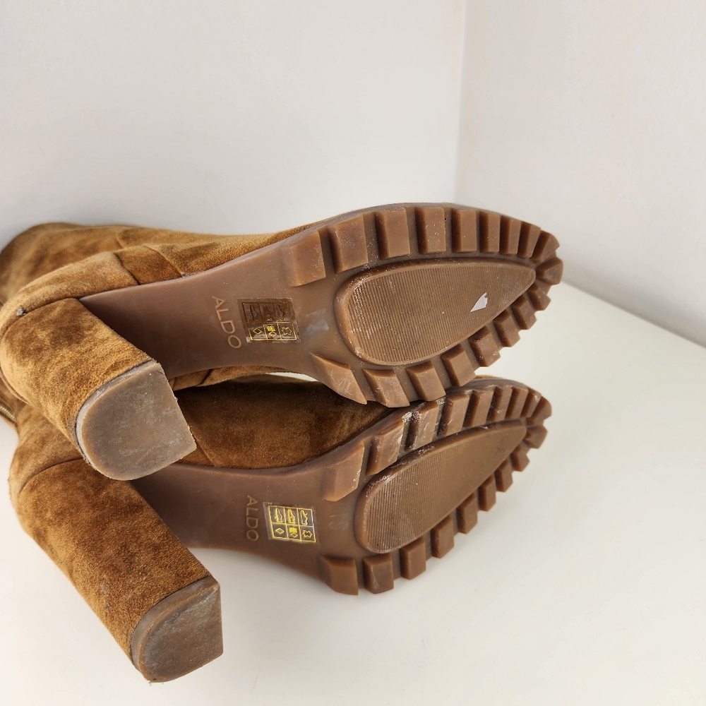 Aldo Women Tan Suede Ankle Boots Size 10 High Heels - Picture 8 of 13